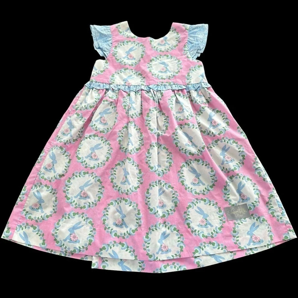 NWOT Eleanor Rose Girls 6-7 Pink Bunny Print Dress Easter Garden Rabbit Floralโ